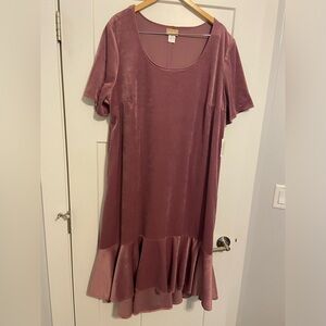 Soft Focus Pink high low ruffle Dress Artistic Eclectic velour 1X NWT